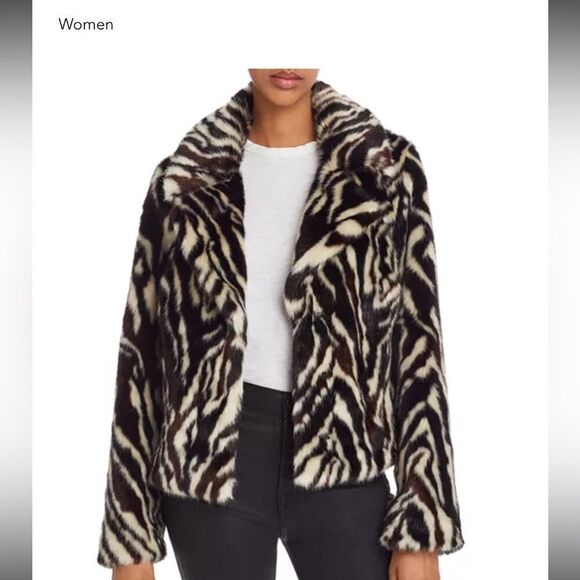 7 For All Mankind Women’s Faux Fur Zebra Print Jacket Sz M NWT - Picture 1 of 11